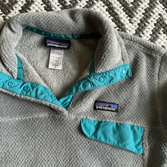 Patagonia Re-Tool T-Snap Pullover Fleece Jacket Light Gray/Blue Medium - Picture 3 of 4
